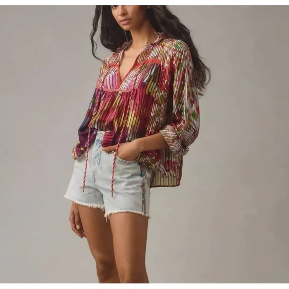 Anthropologie Conditions Apply Top Small Colorful Peasant Boho Poet Cottage - Picture 10 of 14